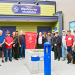 Kinsmen members at the new downtown public washrooms on 1st Avenue